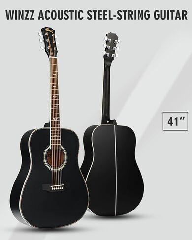Winzz Acoustic Guitars Full Size, 4/4 Folk Guitar for Beginners Adults, Acoustic Steel-string Guitar Black (41 Inches） in Kuwait