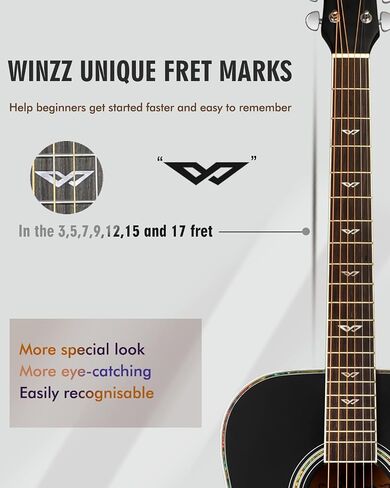 Winzz Acoustic Guitars Full Size, 4/4 Folk Guitar for Beginners Adults, Acoustic Steel-string Guitar Black (41 Inches） in Kuwait