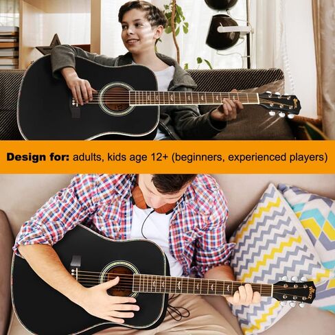 Winzz Acoustic Guitars Full Size, 4/4 Folk Guitar for Beginners Adults, Acoustic Steel-string Guitar Black (41 Inches） in Kuwait
