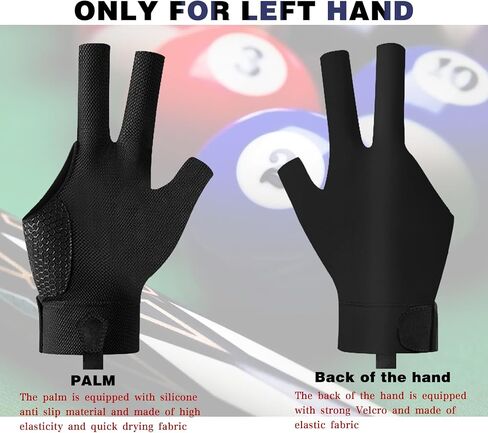 Billiard Pool Gloves for Left Hand 3 Finger - Premium Quality, Breathable & Non-Slip Design for Enhanced Control and Comfort During Pool, Snooker, and Cue Sports in Saudi Arabia