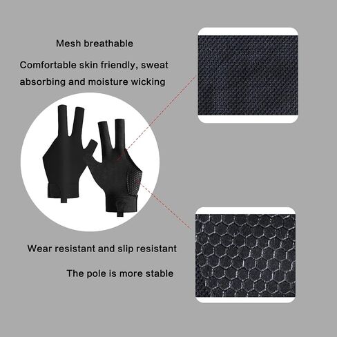 Billiard Pool Gloves for Left Hand 3 Finger - Premium Quality, Breathable & Non-Slip Design for Enhanced Control and Comfort During Pool, Snooker, and Cue Sports in Saudi Arabia