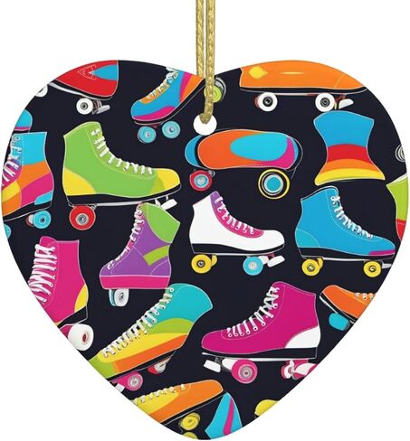 Christmas Ceramic Heart Pendant for Festive Decorations and Souvenirs Retro Roller Skates Prints in Saudi Arabia