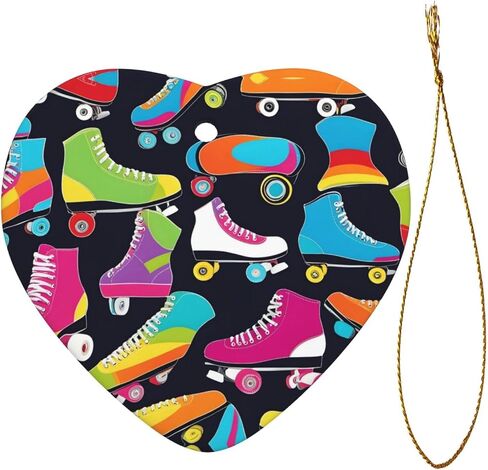 Christmas Ceramic Heart Pendant for Festive Decorations and Souvenirs Retro Roller Skates Prints in Saudi Arabia