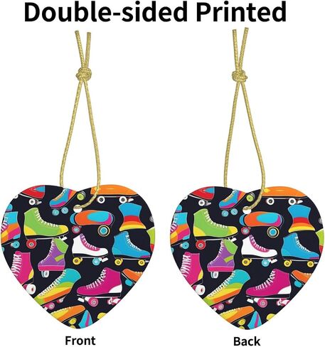 Christmas Ceramic Heart Pendant for Festive Decorations and Souvenirs Retro Roller Skates Prints in Saudi Arabia