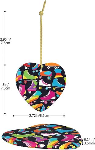 Christmas Ceramic Heart Pendant for Festive Decorations and Souvenirs Retro Roller Skates Prints in Saudi Arabia