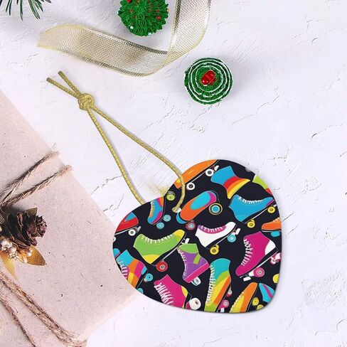 Christmas Ceramic Heart Pendant for Festive Decorations and Souvenirs Retro Roller Skates Prints in Saudi Arabia