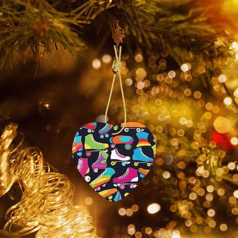 Christmas Ceramic Heart Pendant for Festive Decorations and Souvenirs Retro Roller Skates Prints in Saudi Arabia