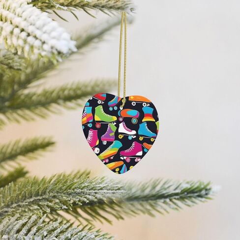 Christmas Ceramic Heart Pendant for Festive Decorations and Souvenirs Retro Roller Skates Prints in Saudi Arabia