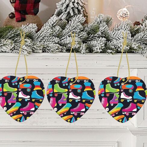 Christmas Ceramic Heart Pendant for Festive Decorations and Souvenirs Retro Roller Skates Prints in Saudi Arabia