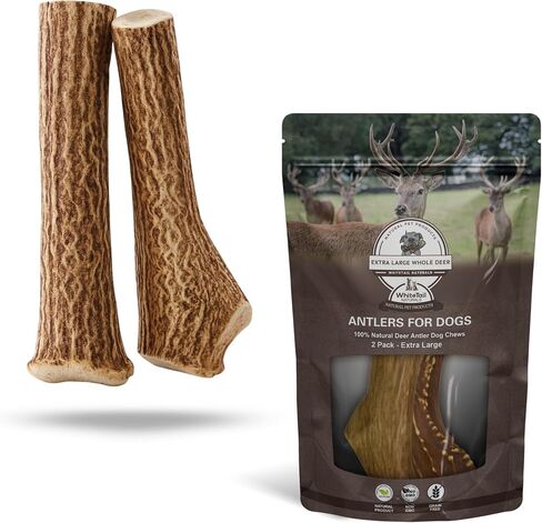 Whitetail Naturals - مضغ كلب قرن قرون صعب - قرن الغزلان المحور للكلاب (2 عبوة -XL) عظام طبيعية متينة للمضغ العدواني | صنعت أمريكا قرن الوعل in Kuwait