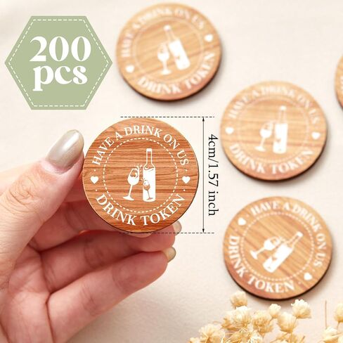 Marsui 200 Pcs Drinks Tokens Bulk Wooden Tokens for Events Rustic Wood Drinks Token Hearts Vintage Drink Token Tickets for Wedding Favours Beverage Birthday Parties Bar Table Decoration Supplies in Saudi Arabia
