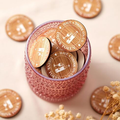 Marsui 200 Pcs Drinks Tokens Bulk Wooden Tokens for Events Rustic Wood Drinks Token Hearts Vintage Drink Token Tickets for Wedding Favours Beverage Birthday Parties Bar Table Decoration Supplies in Saudi Arabia