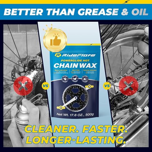 RideFlare Premium Chain Wax 500g – Hot Melt Bike Chain Lubricant with Ultra Low Friction Formula – Long-Lasting, Eco-Friendly Bike Wax for Superior Drivetrain Protection in Saudi Arabia