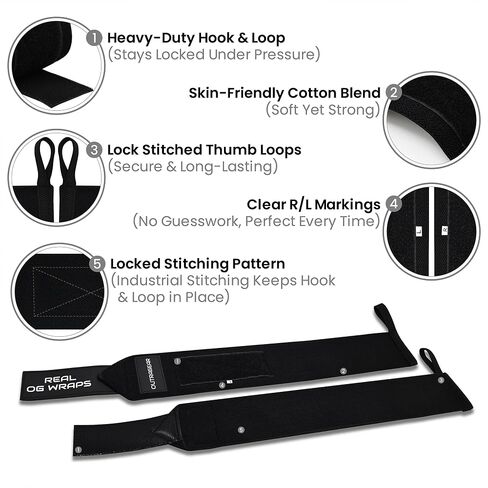 18" OG-Grade Wrist Wraps – Competition Wrist Support for Weightlifting & Powerlifting – Cotton Blend with Lockdown Strap & Thumb Loop – Gym Wrist Straps for Men & Women in Saudi Arabia