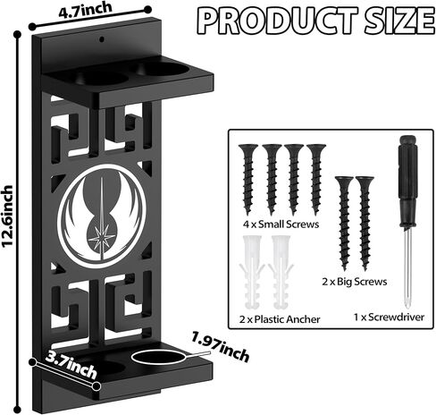 Lightsaber Wall Mount with Pattern, MDF Lightsaber Stand for Lightsaber Display, Vertical Light saber Wall Mount Holder for Most Lightsaber Displays, Gift for Lightsaber Collectors(Black, 1.97" Dia) in Kuwait