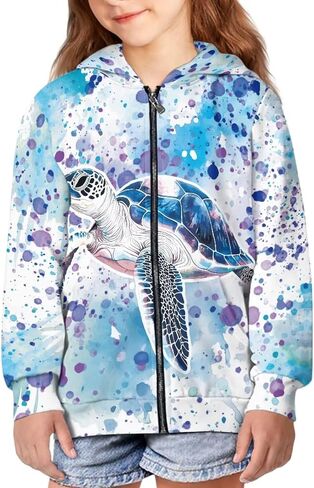 WELLFLYHOM Zip Up Kids Sweatshirts Graphic Girls 6-16 Long Sleeve Hoodies Kangaroo Pocket Athletic Kids Sweater Top in Saudi Arabia