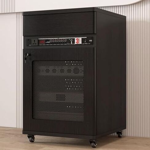 Solid Wood Audio Rack with Wheels, Sturdy Media Storage Cabinet, AV Media Tower for Recording Studio, Gray Media Stand (20.4"x42.5"/52x108cm) in Saudi Arabia