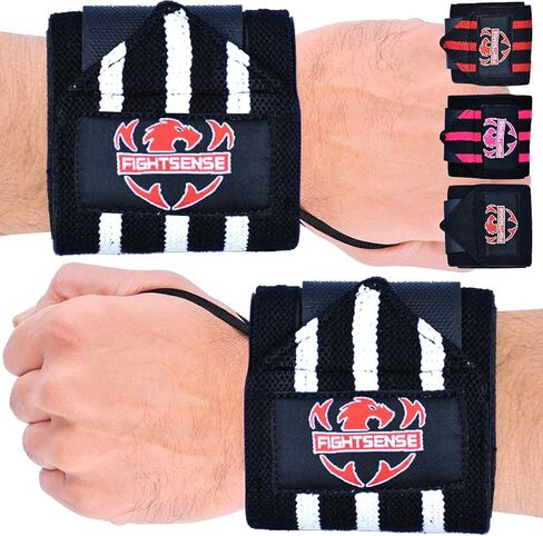أغطية معصم FIGHTSENSE لرفع الأثقال، أحزمة معصم عالية الجودة مقاس 45.72 سم مع أغطية معصم شديدة التحمل بحلقة إبهام في صالة الألعاب الرياضية لرفع الأثقال، رفع الأثقال، تدريب القوة، كمال الأجسام، دعامة المعصم in Kuwait
