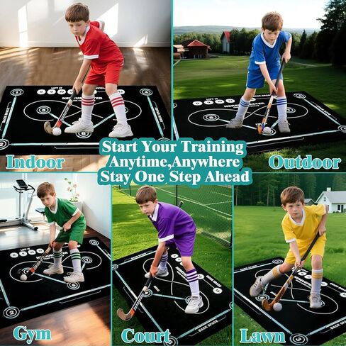 بساط تدريب الهوكي مقاس 59 بوصة × 34.6 بوصة، للاستخدام الداخلي/الخارجي، سطح مطاطي هادئ مضاد للانزلاق، ممارسة المهارات مع علامات دقيقة، تصميم قابل للطي لجميع الأعمار (تصميم مطاطي، أسود وأزرق) in Kuwait