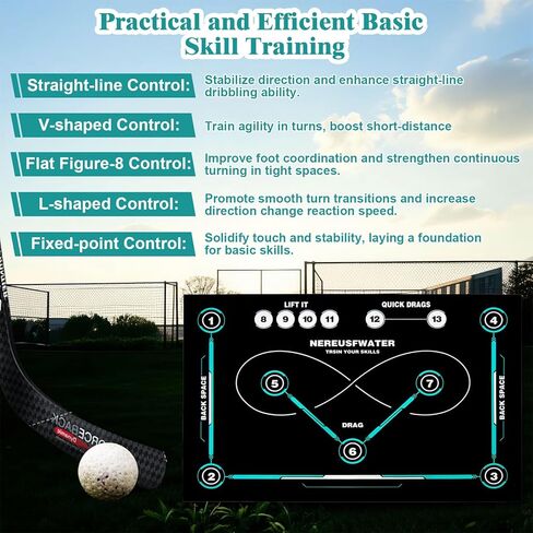 بساط تدريب الهوكي مقاس 59 بوصة × 34.6 بوصة، للاستخدام الداخلي/الخارجي، سطح مطاطي هادئ مضاد للانزلاق، ممارسة المهارات مع علامات دقيقة، تصميم قابل للطي لجميع الأعمار (تصميم مطاطي، أسود وأزرق) in Kuwait