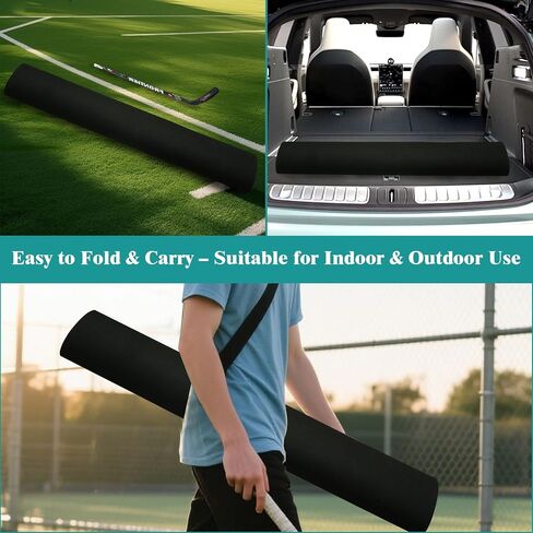 بساط تدريب الهوكي مقاس 59 بوصة × 34.6 بوصة، للاستخدام الداخلي/الخارجي، سطح مطاطي هادئ مضاد للانزلاق، ممارسة المهارات مع علامات دقيقة، تصميم قابل للطي لجميع الأعمار (تصميم مطاطي، أسود وأزرق) in Kuwait