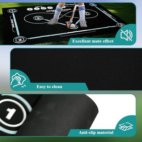 بساط تدريب الهوكي مقاس 59 بوصة × 34.6 بوصة، للاستخدام الداخلي/الخارجي، سطح مطاطي هادئ مضاد للانزلاق، ممارسة المهارات مع علامات دقيقة، تصميم قابل للطي لجميع الأعمار (تصميم مطاطي، أسود وأزرق) in Kuwait
