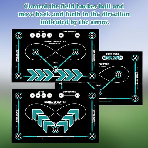 بساط تدريب الهوكي مقاس 59 بوصة × 34.6 بوصة، للاستخدام الداخلي/الخارجي، سطح مطاطي هادئ مضاد للانزلاق، ممارسة المهارات مع علامات دقيقة، تصميم قابل للطي لجميع الأعمار (تصميم مطاطي، أسود وأزرق) in Kuwait