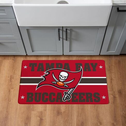 NFL Tampa Bay Buccaneers حصيرة مدخل داخلية، 30 بوصة × 18 بوصة سجادات وسجاد مطبخ مضادة للتعب، ظهر غير قابل للانزلاق، حصيرة راحة مريحة مقاومة للماء من PVC للمدخل، المطبخ، كهف الرجال، المكتب، المغسلة، الغسيل in Saudi Arabia