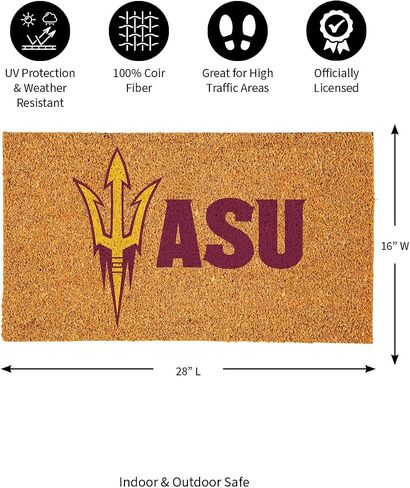 Team Sports America NCAA Arizona State University Natural Coir Doormat | Official Full Color Team Logo | 28 x 16 Inches | Non Slip Back | Front Door Welcome Floor Mats | Indoor Outdoor Entrance Rug in Saudi Arabia
