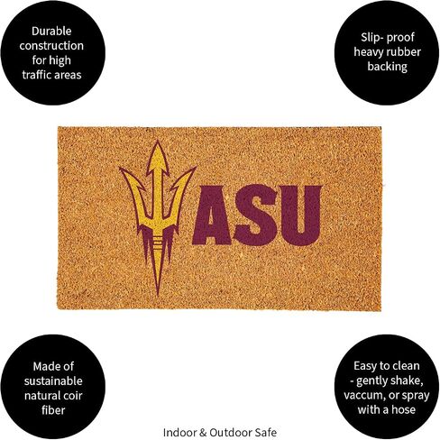 Team Sports America NCAA Arizona State University Natural Coir Doormat | Official Full Color Team Logo | 28 x 16 Inches | Non Slip Back | Front Door Welcome Floor Mats | Indoor Outdoor Entrance Rug in Saudi Arabia