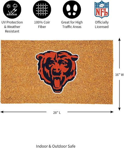 ممسحة أرجل من ألياف جوز الهند الطبيعية من فريق سبورتس أمريكا NFL Chicago Bears | شعار الفريق الرسمي بالألوان الكاملة | 28 × 16 بوصة | عدم الانزلاق مرة أخرى | سجادات أرضية ترحيب للباب الأمامي | ديكور منزلي لمدخل داخلي وخارجي in Saudi Arabia