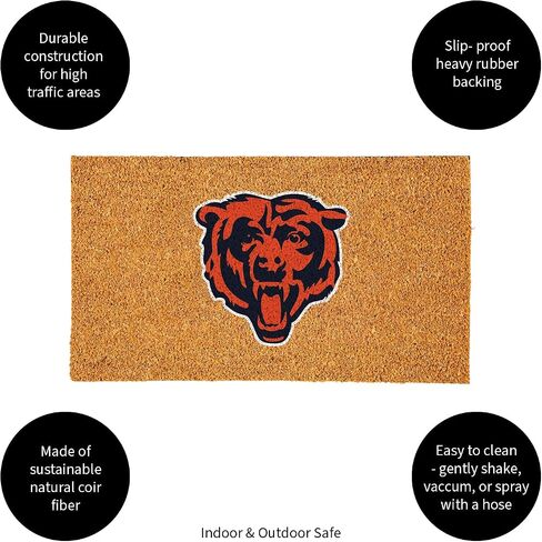 ممسحة أرجل من ألياف جوز الهند الطبيعية من فريق سبورتس أمريكا NFL Chicago Bears | شعار الفريق الرسمي بالألوان الكاملة | 28 × 16 بوصة | عدم الانزلاق مرة أخرى | سجادات أرضية ترحيب للباب الأمامي | ديكور منزلي لمدخل داخلي وخارجي in Saudi Arabia
