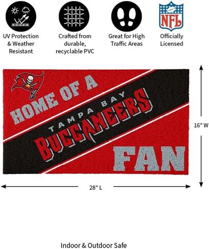سجادة باب رياضية مرخصة رسميًا مقاس 28 × 16 بوصة من Team Sports America Tampa Bay Buccaneers، سجادة مروحة رياضية داخلية وخارجية in Saudi Arabia