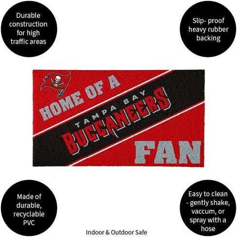 سجادة باب رياضية مرخصة رسميًا مقاس 28 × 16 بوصة من Team Sports America Tampa Bay Buccaneers، سجادة مروحة رياضية داخلية وخارجية in Saudi Arabia