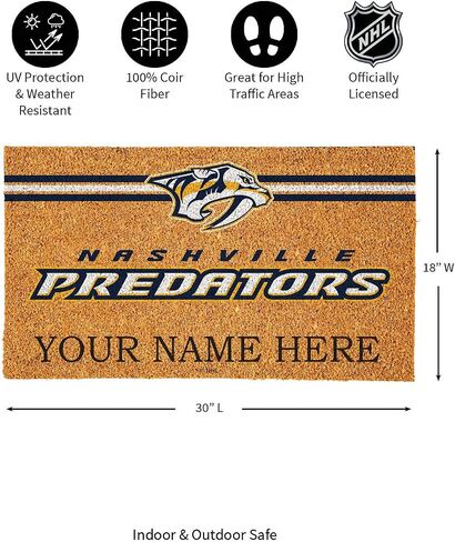 سجادة باب من ألياف جوز الهند مخصصة لفريق Team Sports America NHL Carolina Hurricanes، ممسحة باب تحمل اسم مخصص مقاس 18 × 30 بوصة مع ظهر غير قابل للانزلاق، سجادات ترحيب للباب الأمامي in Saudi Arabia