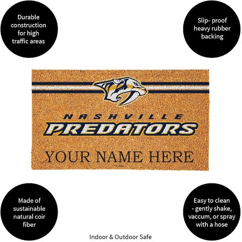 سجادة باب من ألياف جوز الهند مخصصة لفريق Team Sports America NHL Carolina Hurricanes، ممسحة باب تحمل اسم مخصص مقاس 18 × 30 بوصة مع ظهر غير قابل للانزلاق، سجادات ترحيب للباب الأمامي in Saudi Arabia