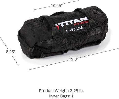 Titan Fitness 5-25 LB PRO Strongman Sandbags, Double Layer, 1050D Cordura, Black, Carry Home Gym Training in Saudi Arabia