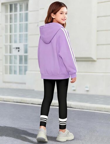 Girls 2 Piece Outfits Quarter Zip Hoodie Sweatshirt Print Leggings Color Block Fall Winter Clothing Sets with Pockets in Saudi Arabia