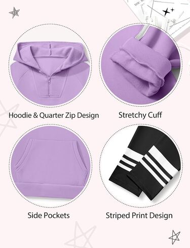 Girls 2 Piece Outfits Quarter Zip Hoodie Sweatshirt Print Leggings Color Block Fall Winter Clothing Sets with Pockets in Saudi Arabia