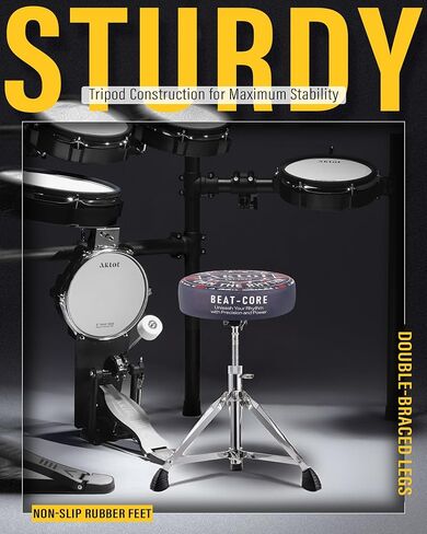 AKLOT Graphic Round-Top Drum Throne: Height Adjustable Drum Stool, with Thickened Sponge Seat, Bold Yet Edgy Graphic Throne, 5A and 7A Drumsticks, Sturdy Tripod Base with Non-Slip Rubber Feet (TR-RB) in Saudi Arabia