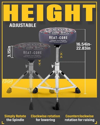 AKLOT Graphic Round-Top Drum Throne: Height Adjustable Drum Stool, with Thickened Sponge Seat, Bold Yet Edgy Graphic Throne, 5A and 7A Drumsticks, Sturdy Tripod Base with Non-Slip Rubber Feet (TR-RB) in Saudi Arabia