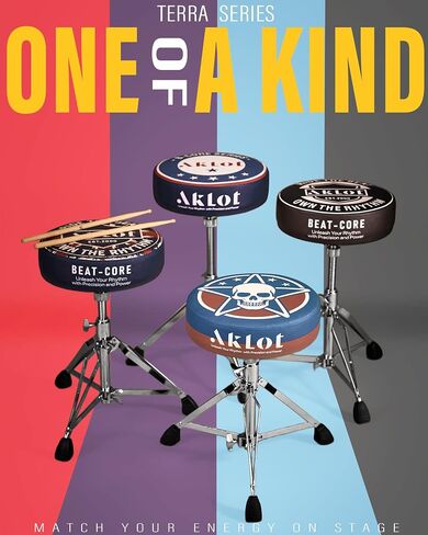 AKLOT Graphic Round-Top Drum Throne: Height Adjustable Drum Stool, with Thickened Sponge Seat, Bold Yet Edgy Graphic Throne, 5A and 7A Drumsticks, Sturdy Tripod Base with Non-Slip Rubber Feet (TR-RB) in Saudi Arabia