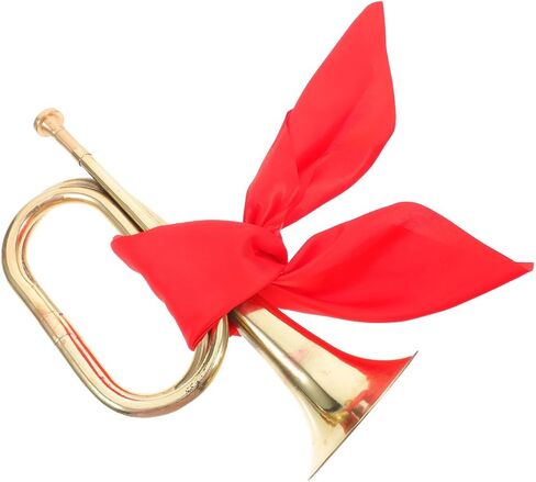 Toyvian Golden Bugle Trumpet Horn, 12" Copper Instrument with Red Scarf, Ideal for School and Bands, Beginner Friendly, Music Performance in Saudi Arabia