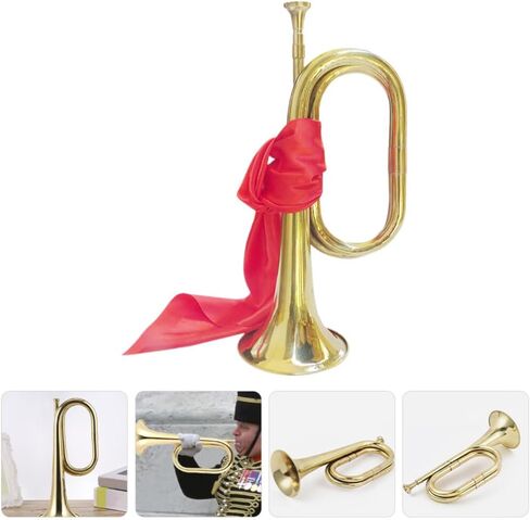 Toyvian Golden Bugle Trumpet Horn, 12" Copper Instrument with Red Scarf, Ideal for School and Bands, Beginner Friendly, Music Performance in Saudi Arabia