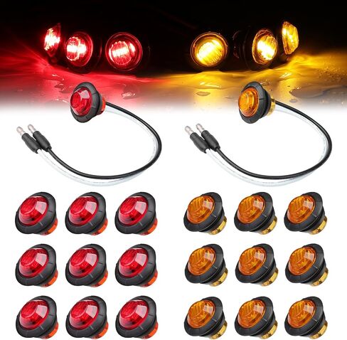 TMH 3/4 Inch LED Smoked Lens 10 Amber + 10 Red Light with Connector Plug Clearance Markers Side Marker Bullet Indicator Light Universal Fits RV, Boat, Pickup Truck 12V DC (Pack of 20) in Saudi Arabia