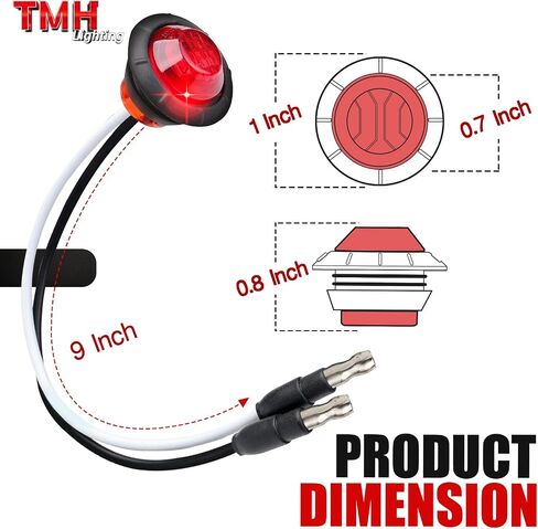 TMH 3/4 Inch LED Smoked Lens 10 Amber + 10 Red Light with Connector Plug Clearance Markers Side Marker Bullet Indicator Light Universal Fits RV, Boat, Pickup Truck 12V DC (Pack of 20) in Saudi Arabia