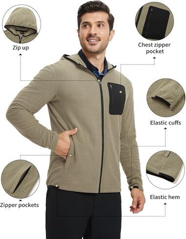 M MAELREG Fleece Hoodies Jacket Men Full Zip with 3 Zip Pockets Lightweight Soft Warm Hoodie for Golf Athletic Travel in Saudi Arabia