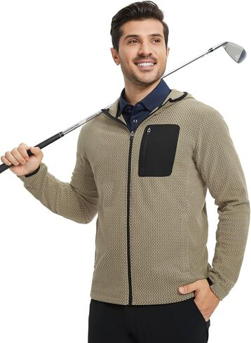 M MAELREG Fleece Hoodies Jacket Men Full Zip with 3 Zip Pockets Lightweight Soft Warm Hoodie for Golf Athletic Travel in Saudi Arabia