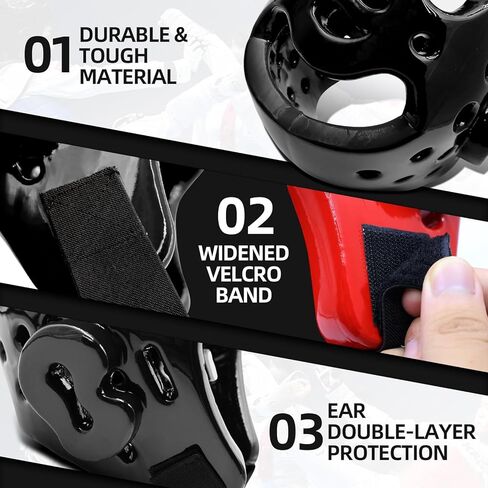 خوذة ملاكمة للأطفال والكبار، أغطية رأس للسجال في الفنون القتالية للكاراتيه والكيك بوكسينغ والتايكوندو والفنون القتالية المختلطة للتدريب/المنافسة - قابلة للتعديل ومسامية، مادة صحية، 3 ألوان in Kuwait