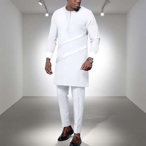 بدلة أفريقية من SEA & ALP للرجال ملابس Dashiki وسروال وقميص مكونة من قطعتين بدلة رياضية ملابس نيجيرية in Kuwait